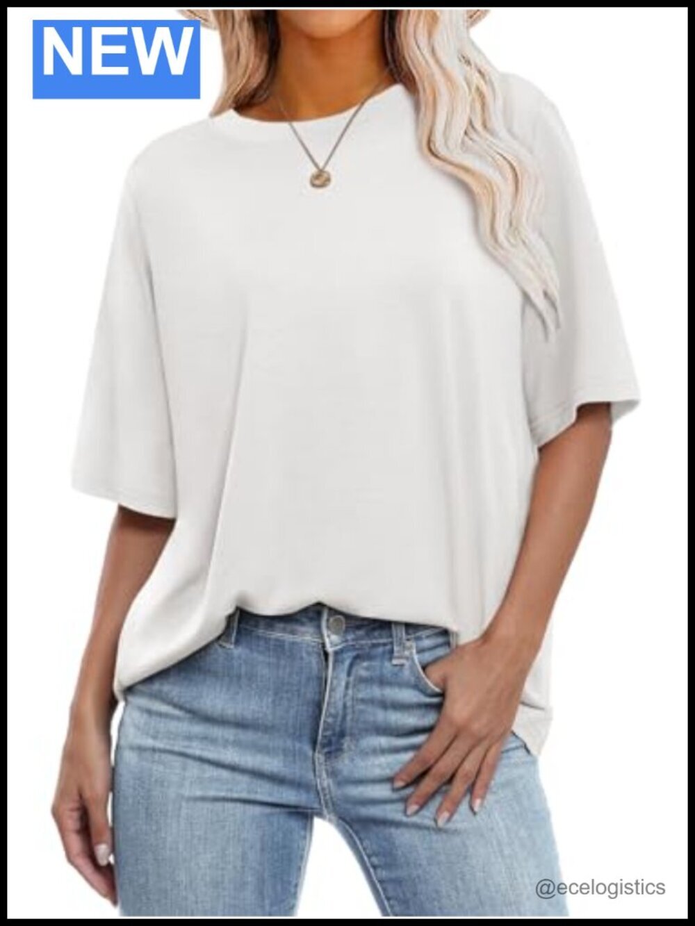 Oversized Crew Neck Short Sleeve T-Shirt, Loose Fit Summer Basic Tee